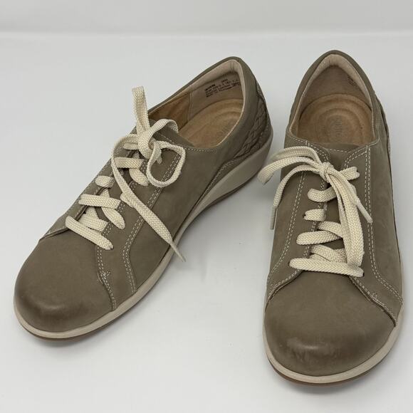 Aetrex Dana Warm Gray EU 90 US 9 9.5 Lace Up Oxford Sneakers Taupe Leather